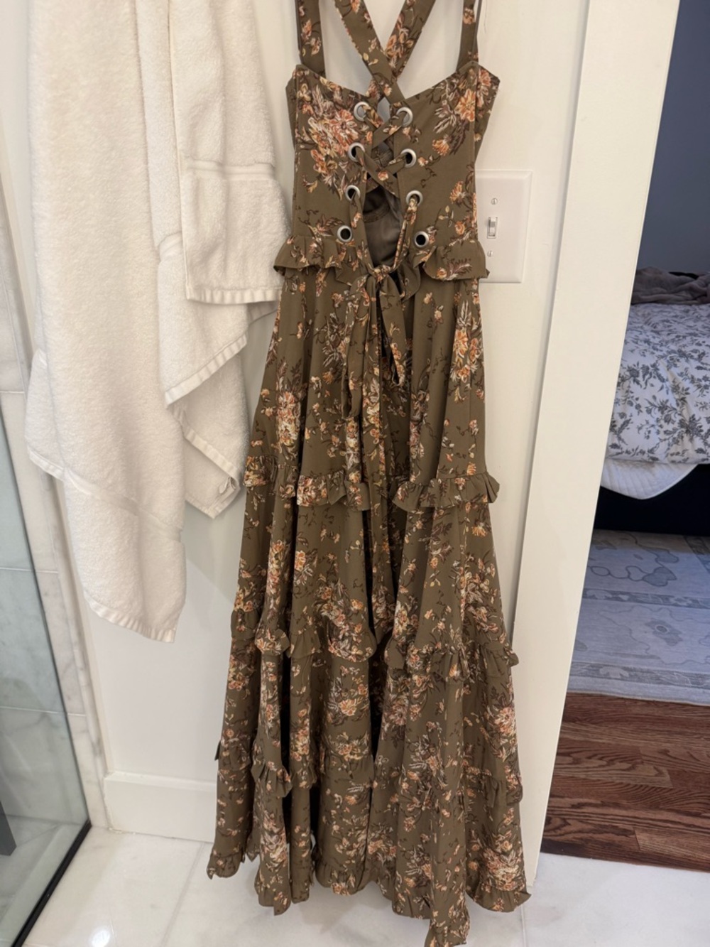 Petal & Pup Olive Floral Ruffled Maxi Dress Size XS - Picture 5 of 8